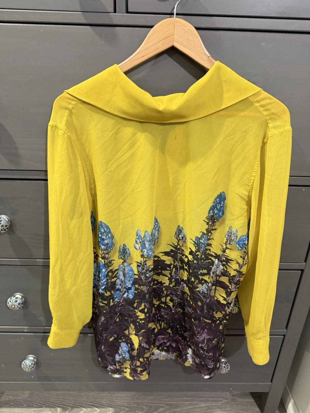 Dries Van Noten Blouse Back Buttons Top High Neck Long Sleeve SZ 38 - 8 US M